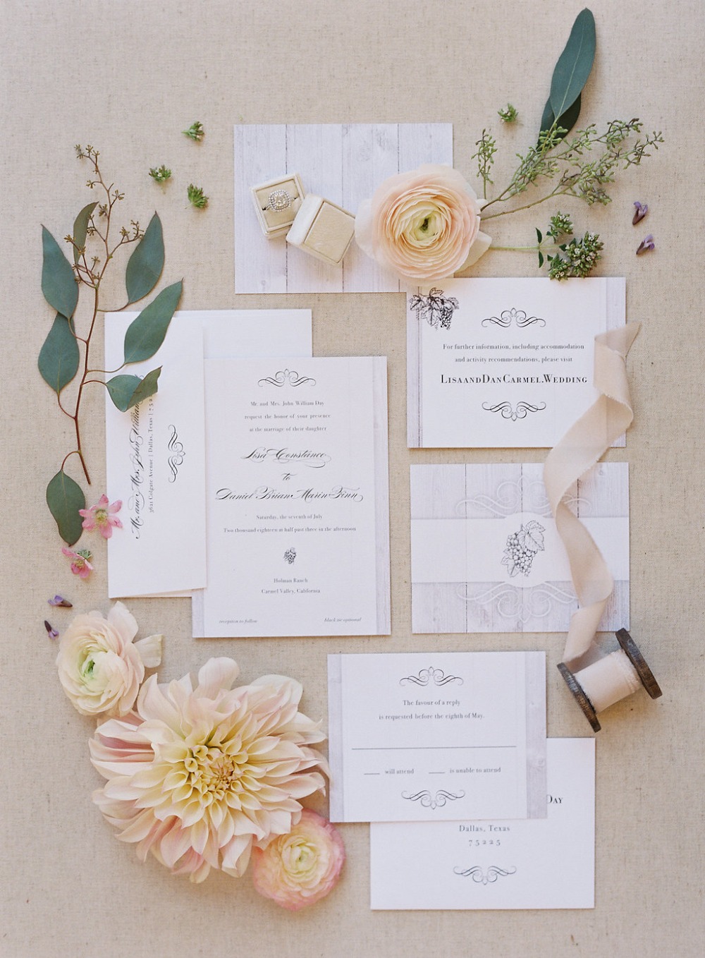 a chic yet rustic wedding invitation suite