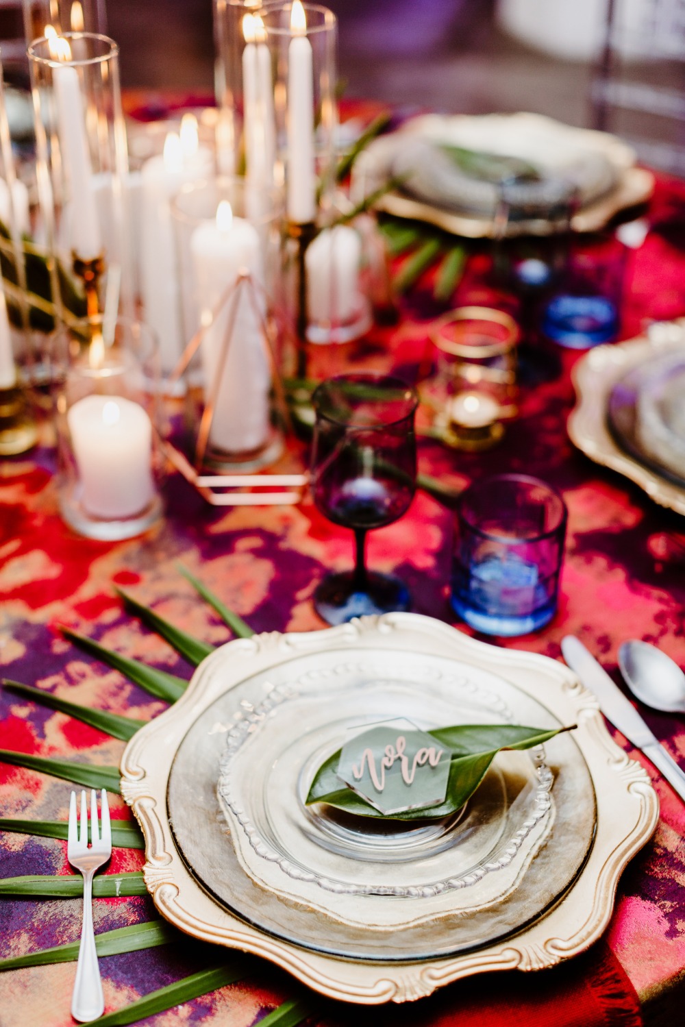 gold and organic wedding place setting