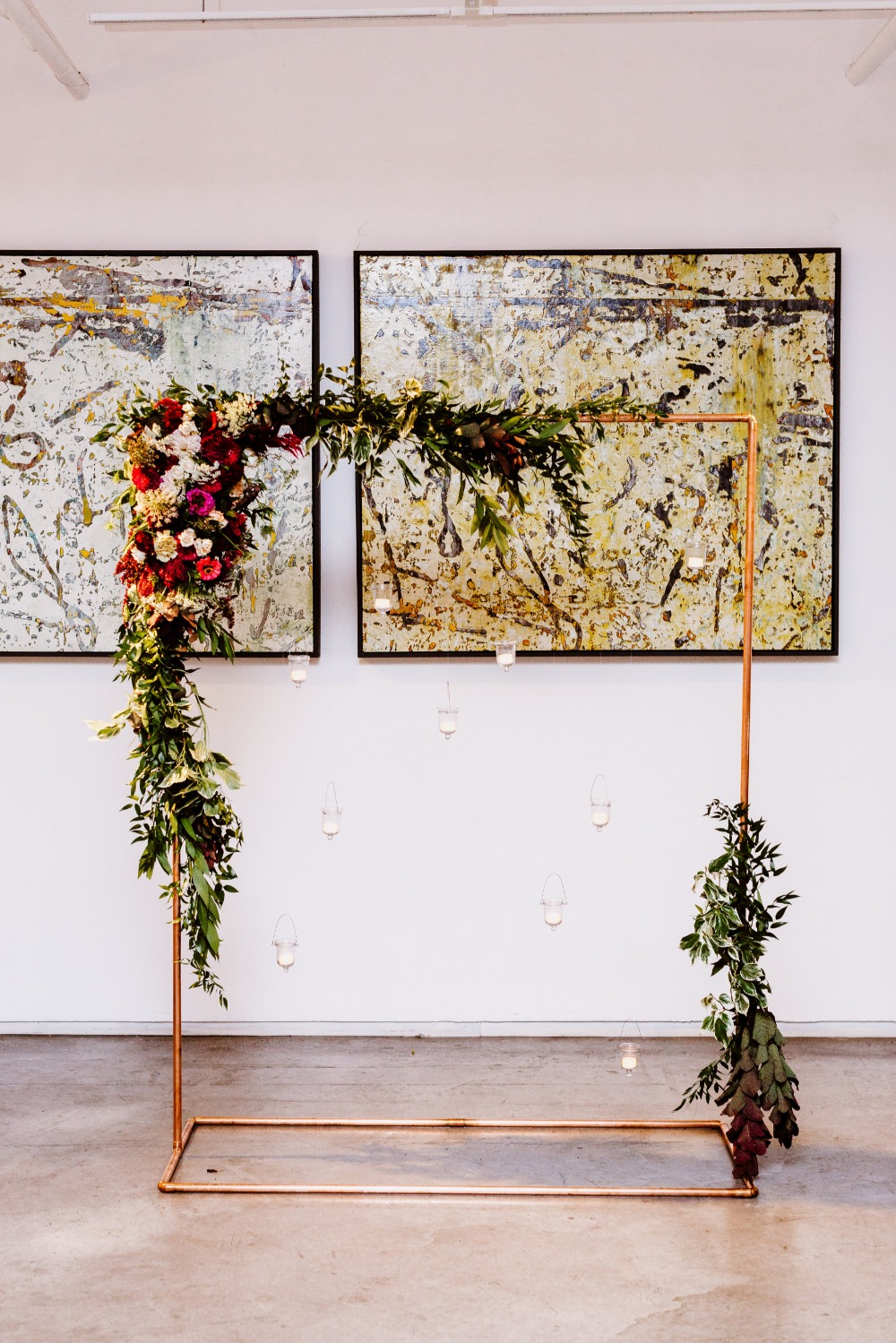 floral accented wedding backdrop