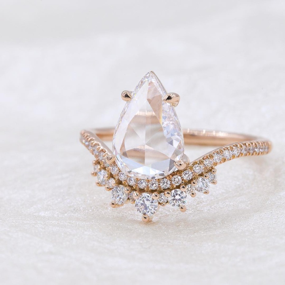 Everett Rose Cut Pear Diamond Coronet Engagement Ring