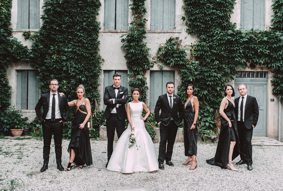 stylish wedding guests in black and white