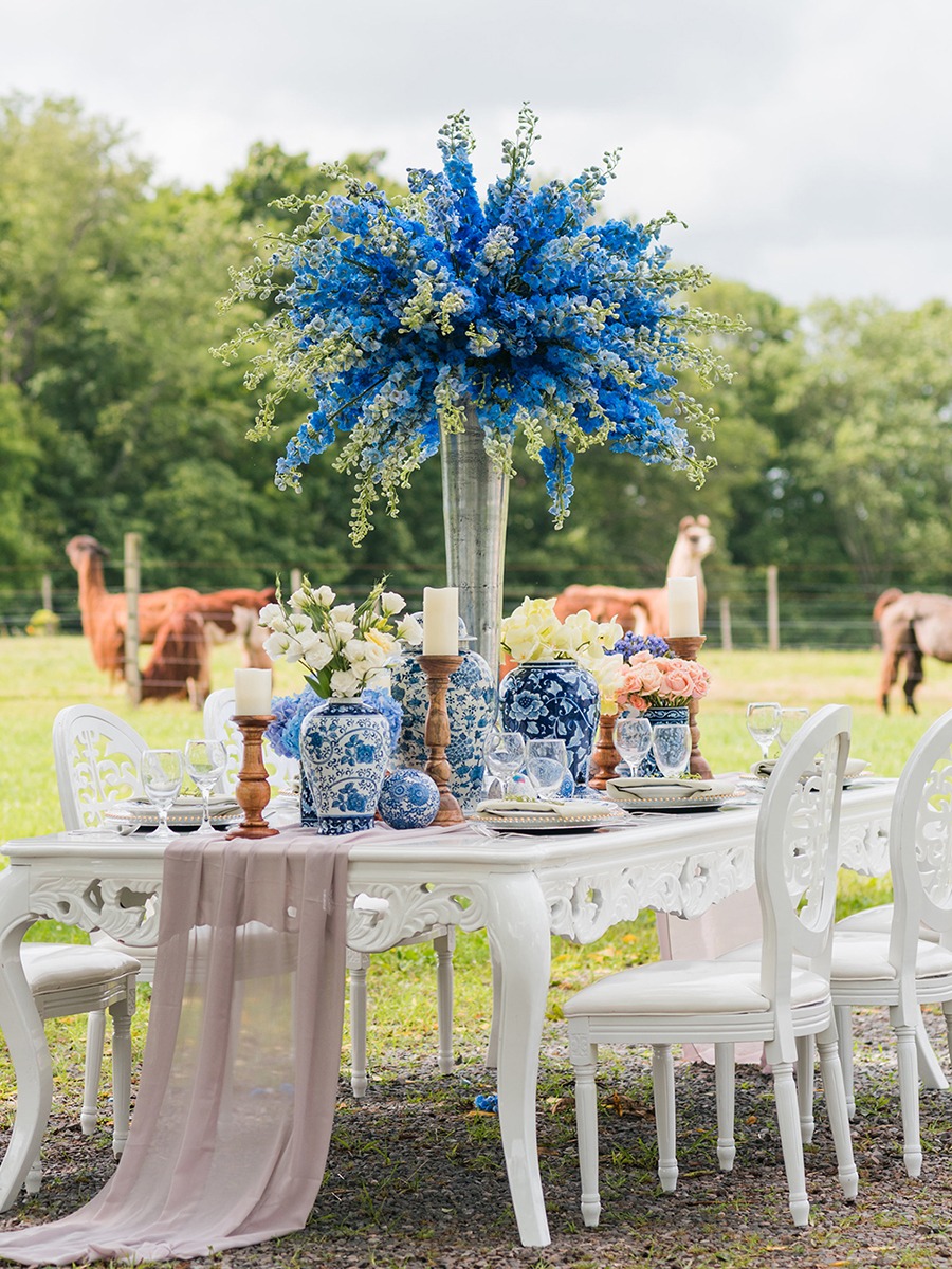 How To Have Your Dream Blue And White Wedding With A Couple Llamas