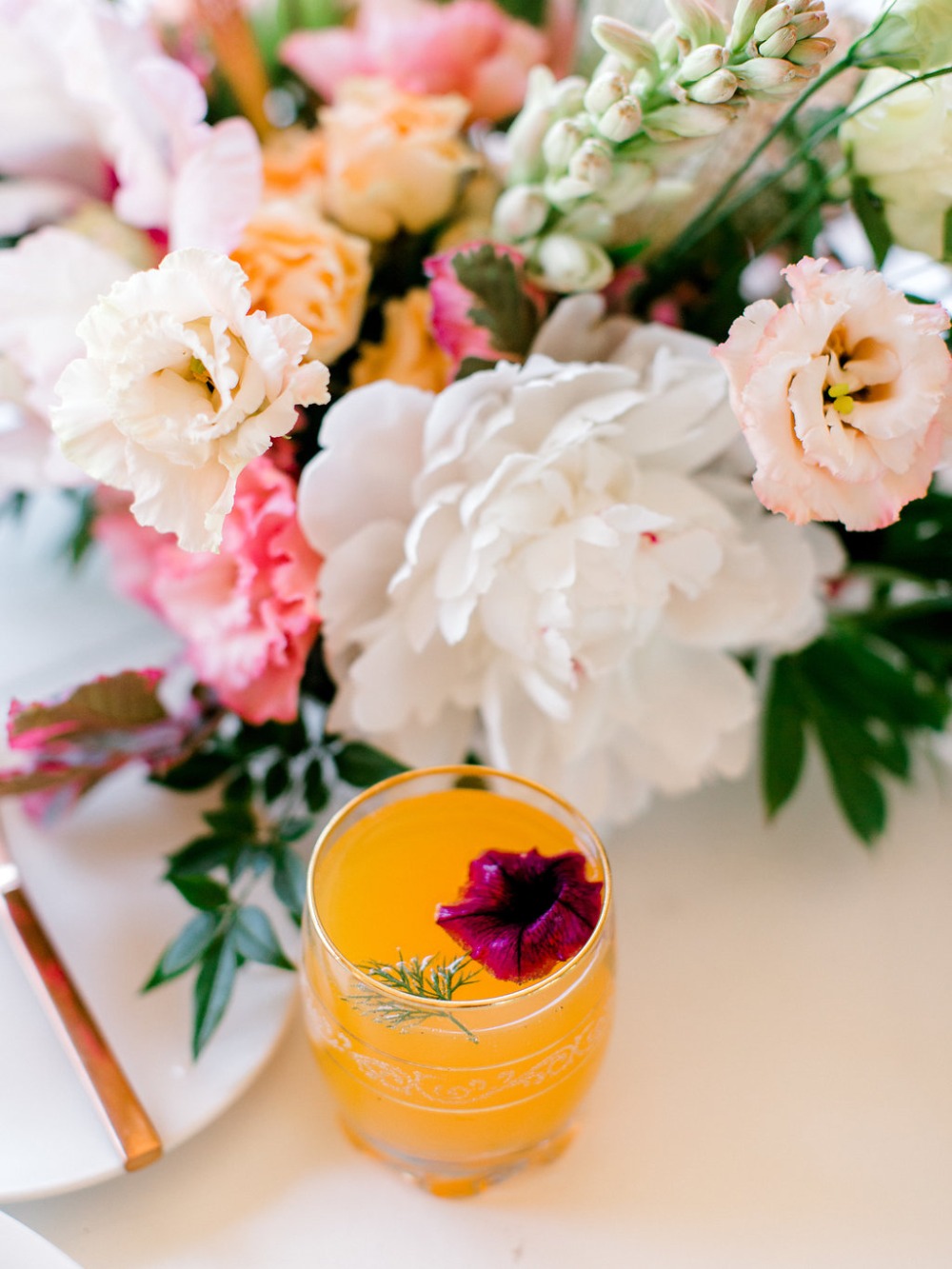 flower topped wedding drink