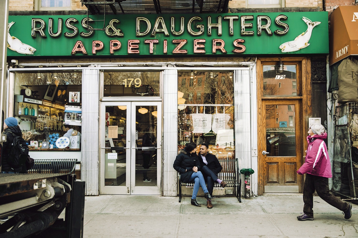 Russ and Daughters Appetizers storefront on a city street