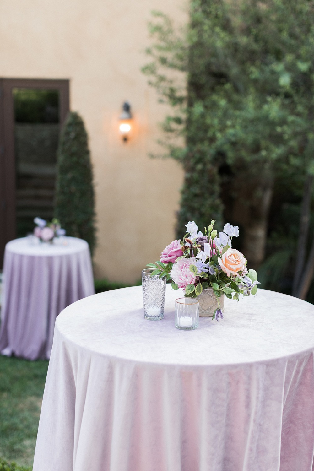 soft pink and lavender wedding cocktail tables