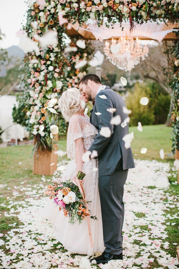 flower petal wedding kiss