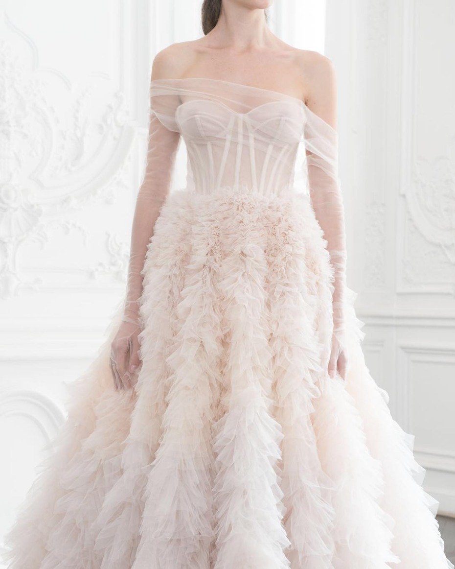 pink ruffled wedding dress