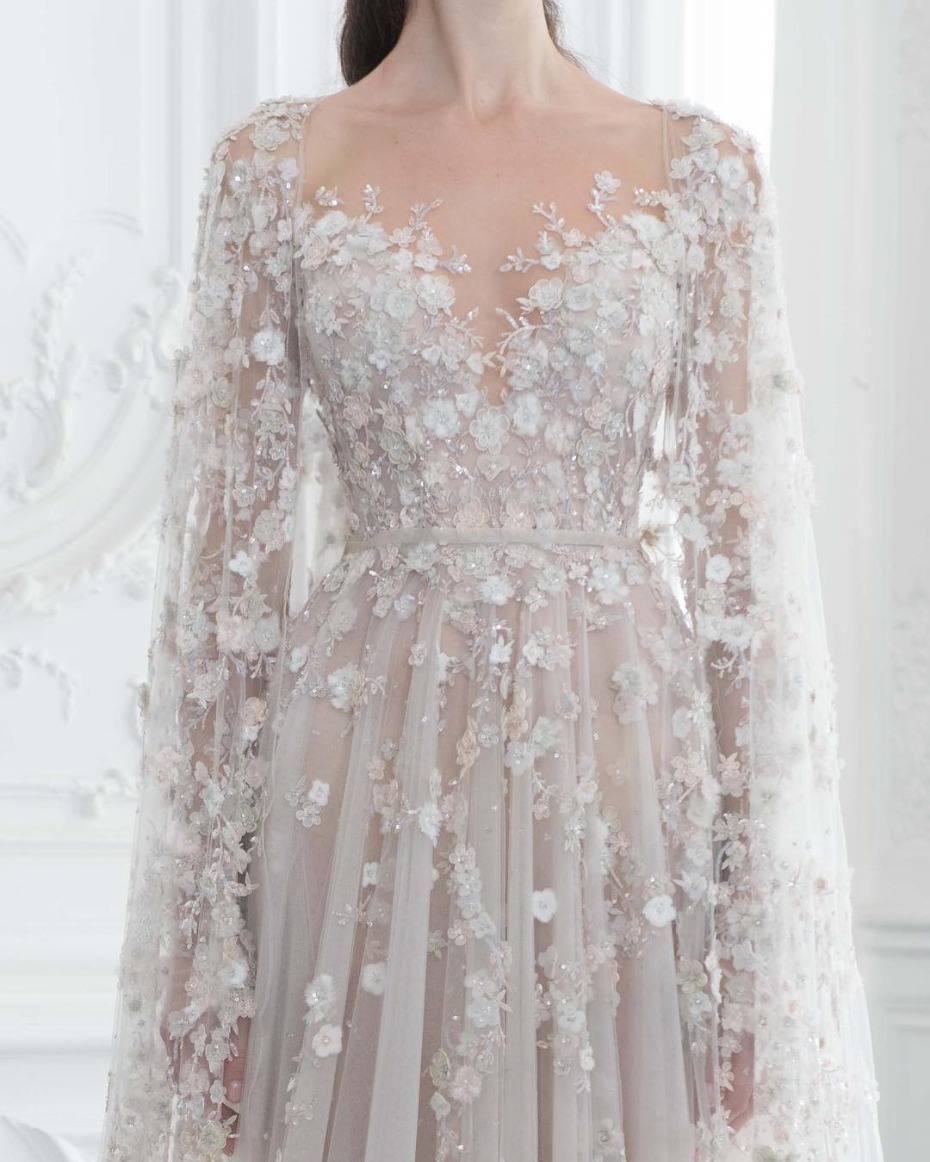 long sleeved embellished couture wedding gown
