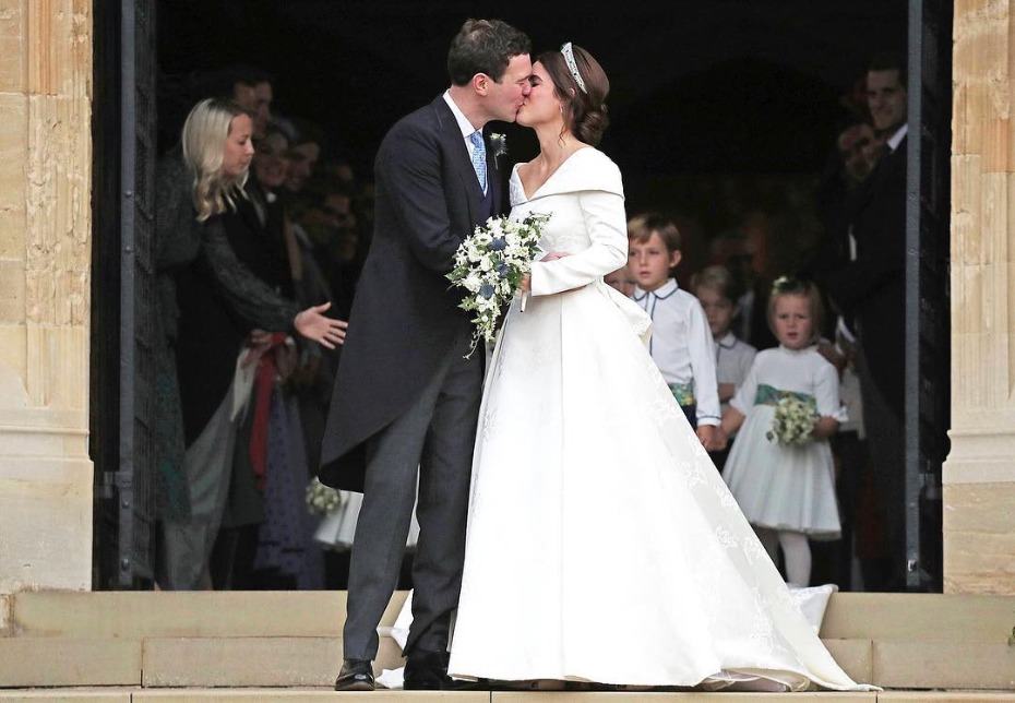 Princess Eugenie and Jack Brooksbank Kissing After Ceremony