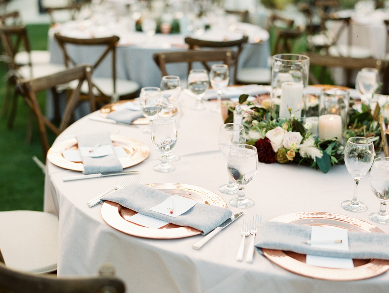 copper and grey wedding table decor