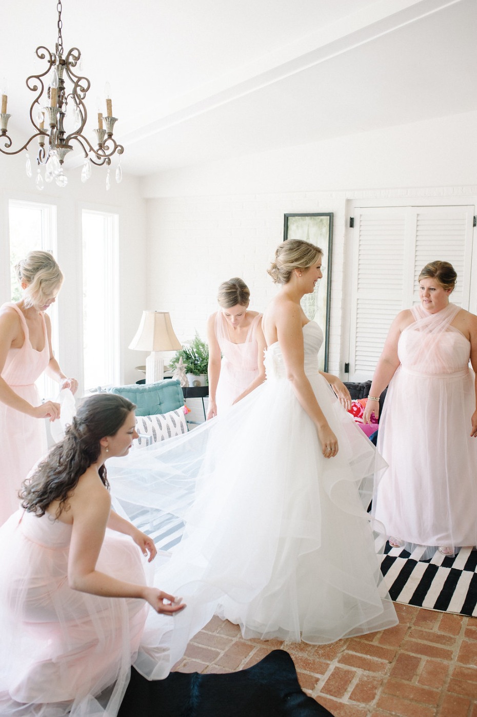 Bride getting ready before first look in the Spotswood Lodge at The Market at Grelen