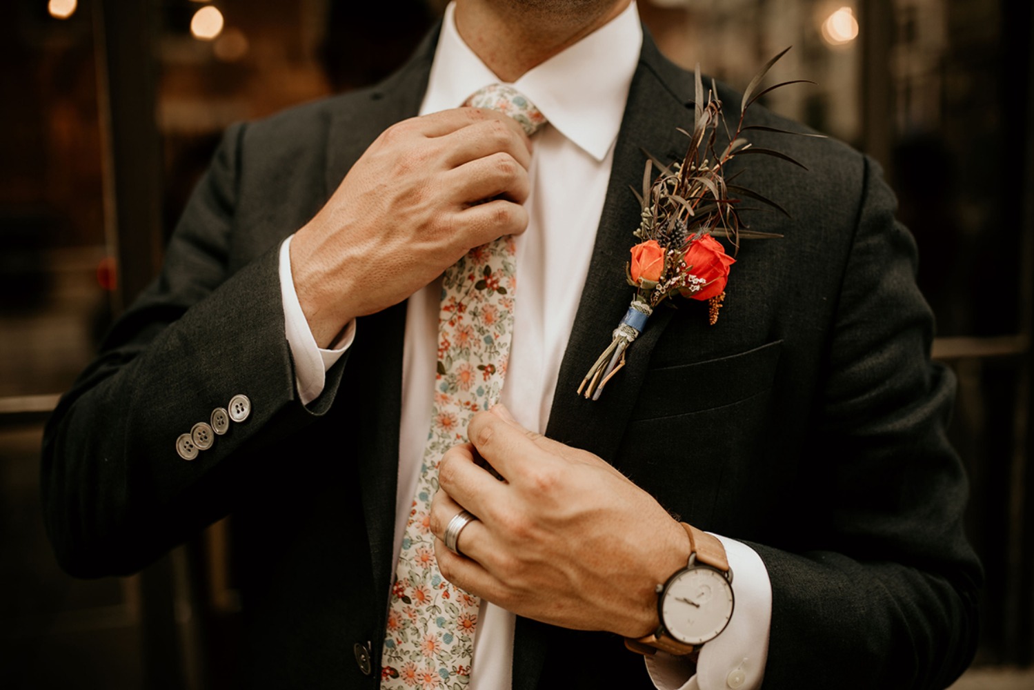 floral patterned tie for the groom