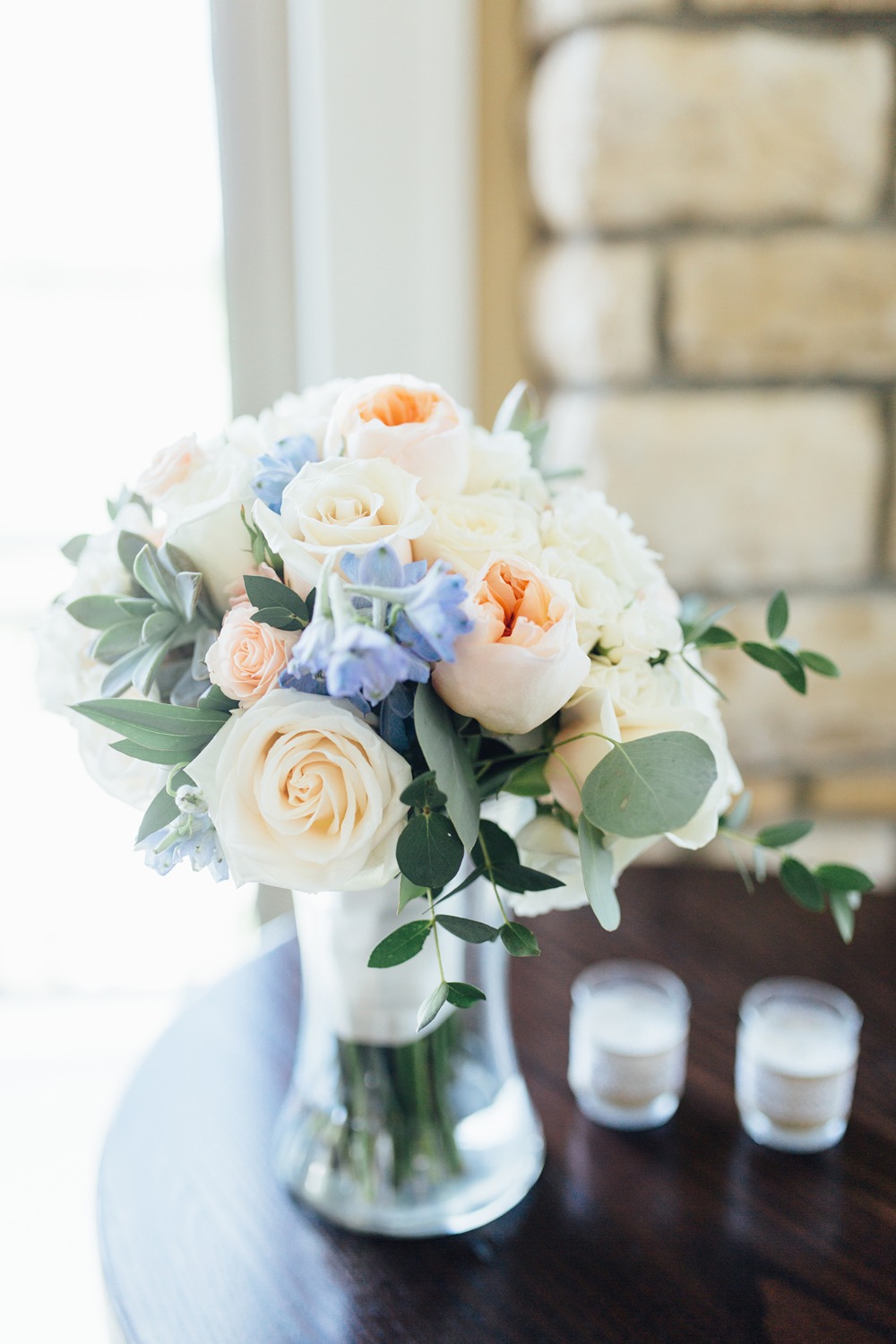 blue and blush wedding bouquet