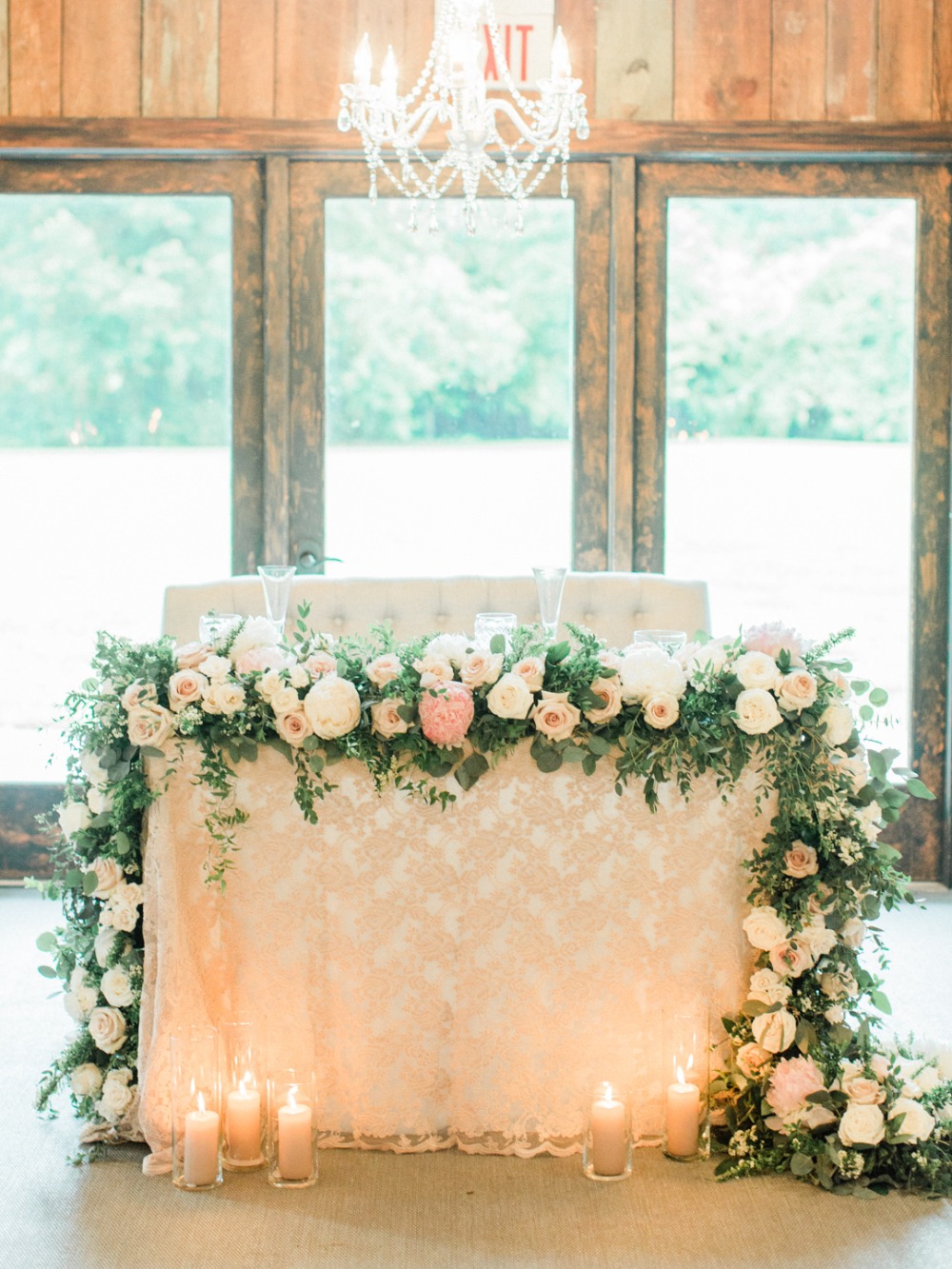 wedding sweetheart table in blush and gold