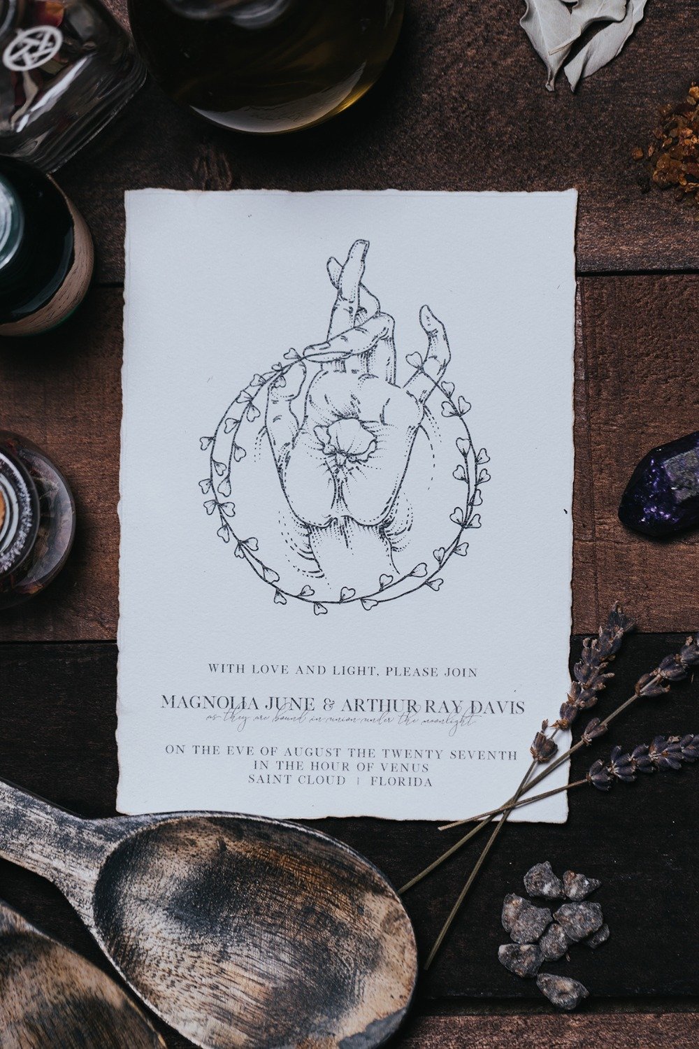 wedding invitation with a wiccan vibe