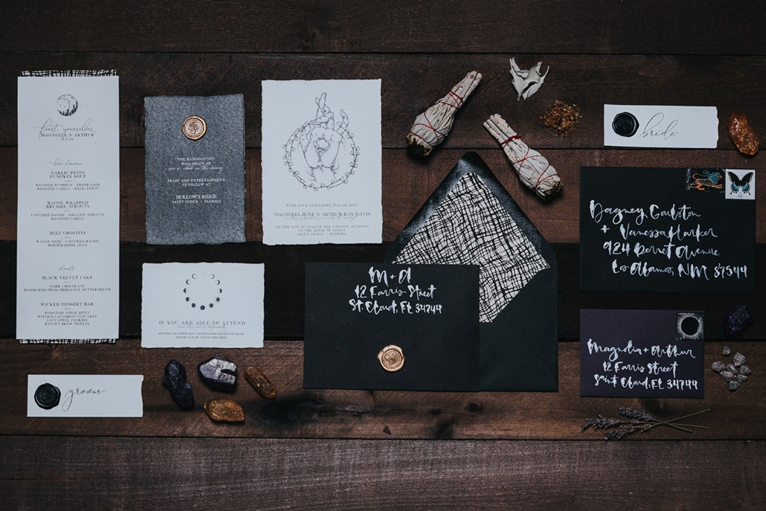 wiccan inspired wedding invitation suite