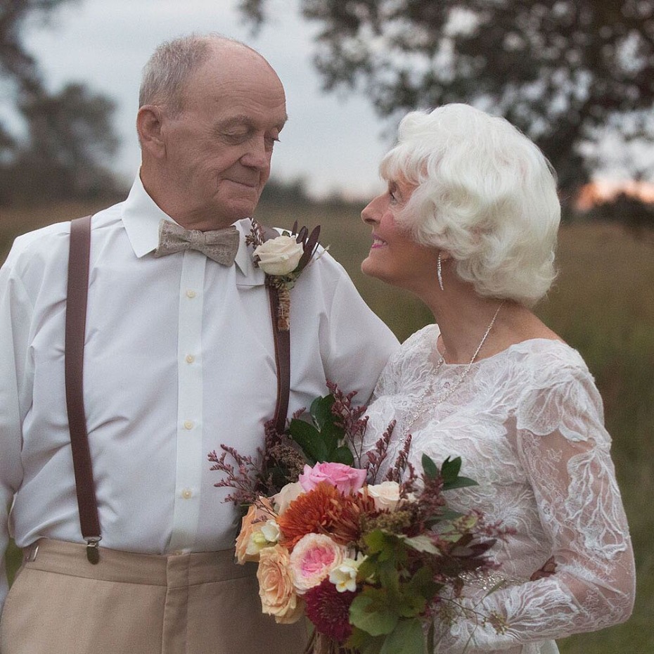 Vow Renewal Couple Married 60 Years Bride in Justin Alexander