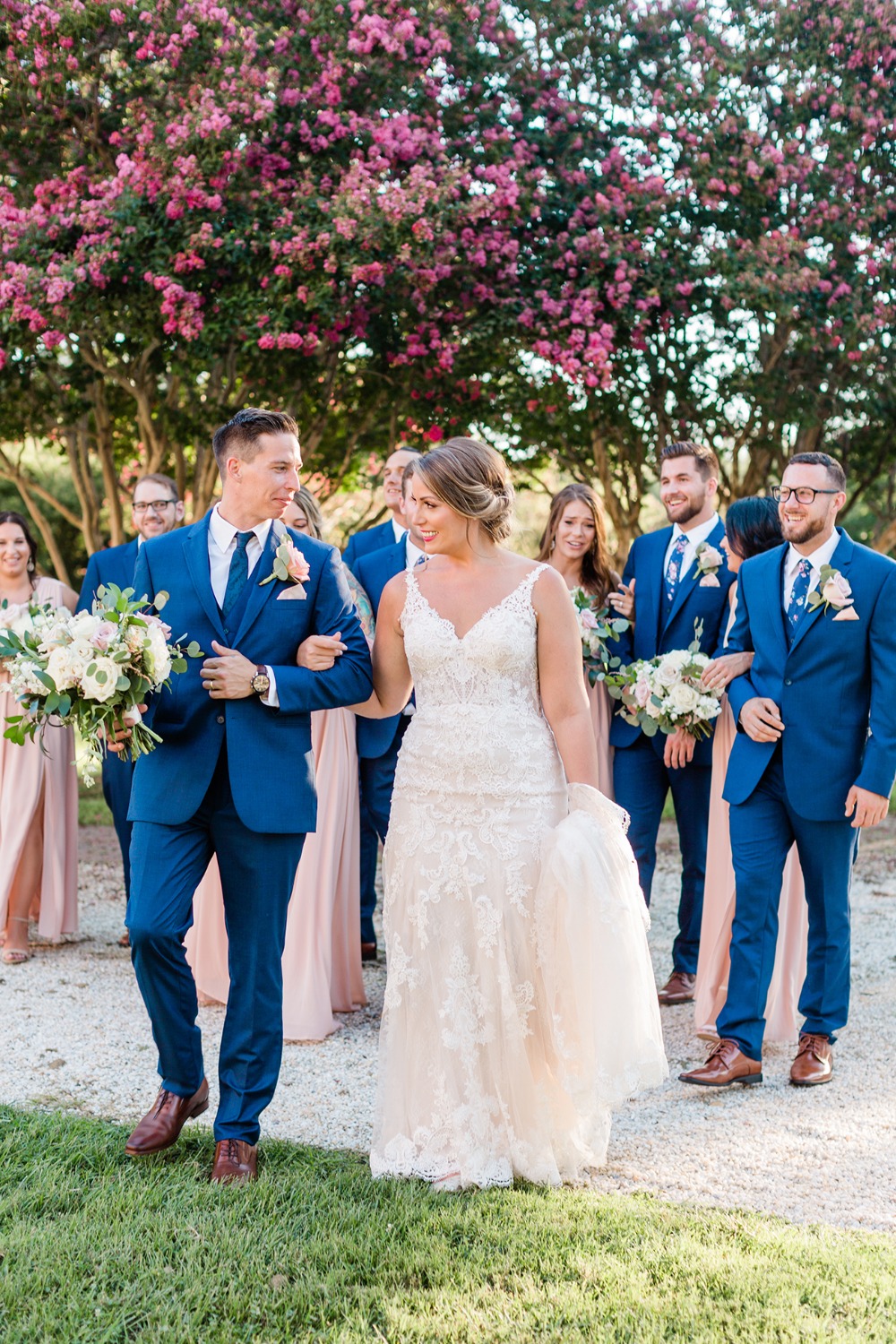 sweet wedding party in royal blue and blush
