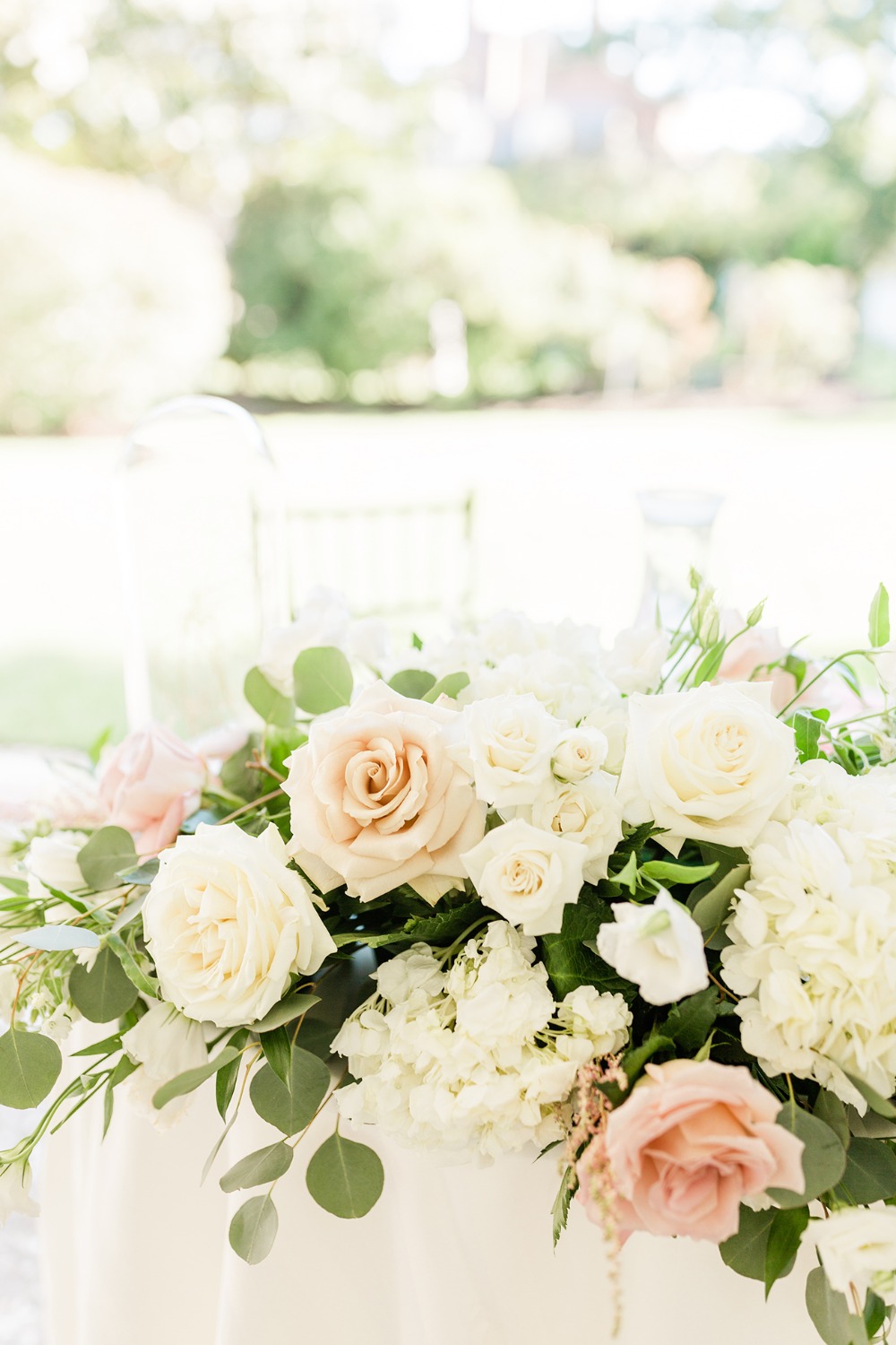 white and blush floral decor