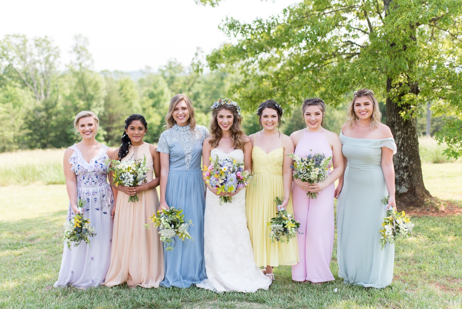 fun pastel mismatched bridesmaids