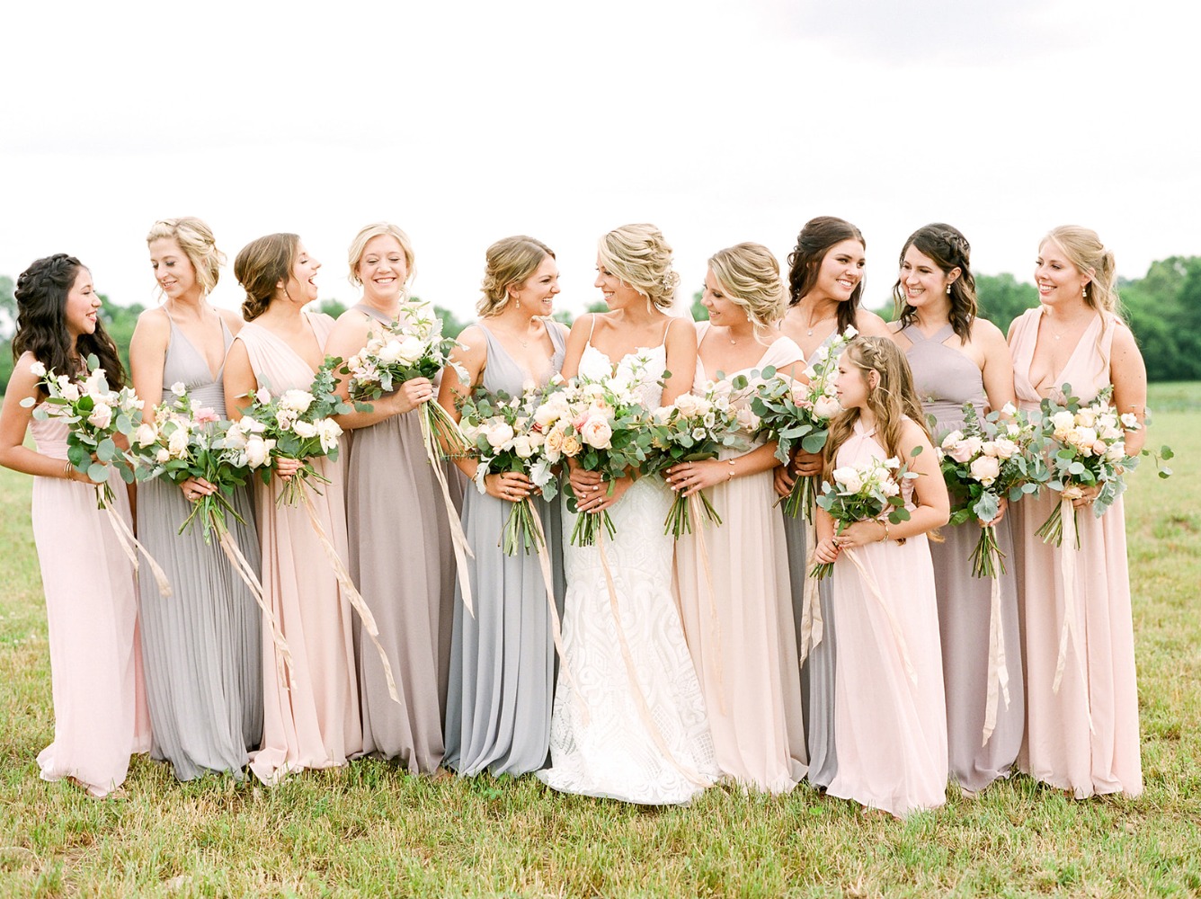 soft blush and light grey bridal party