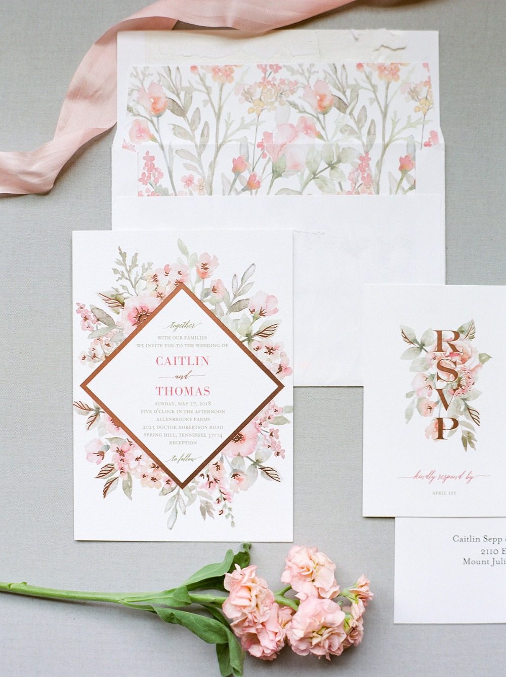 floral themed wedding invitation