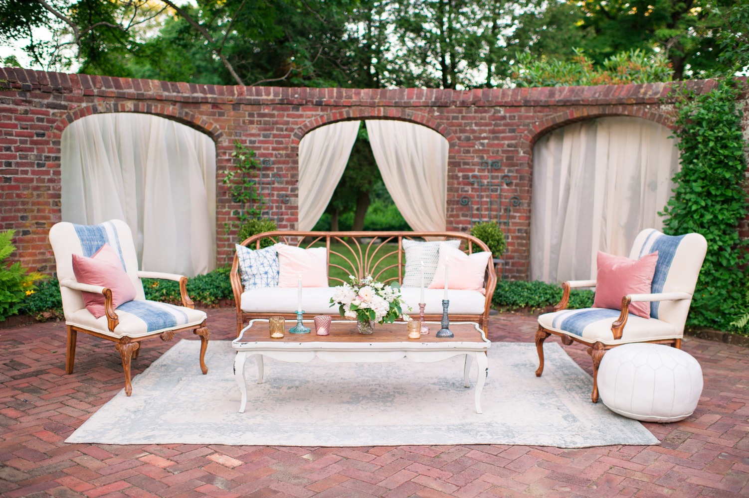 Elegant outdoor lounge with vintage furniture style