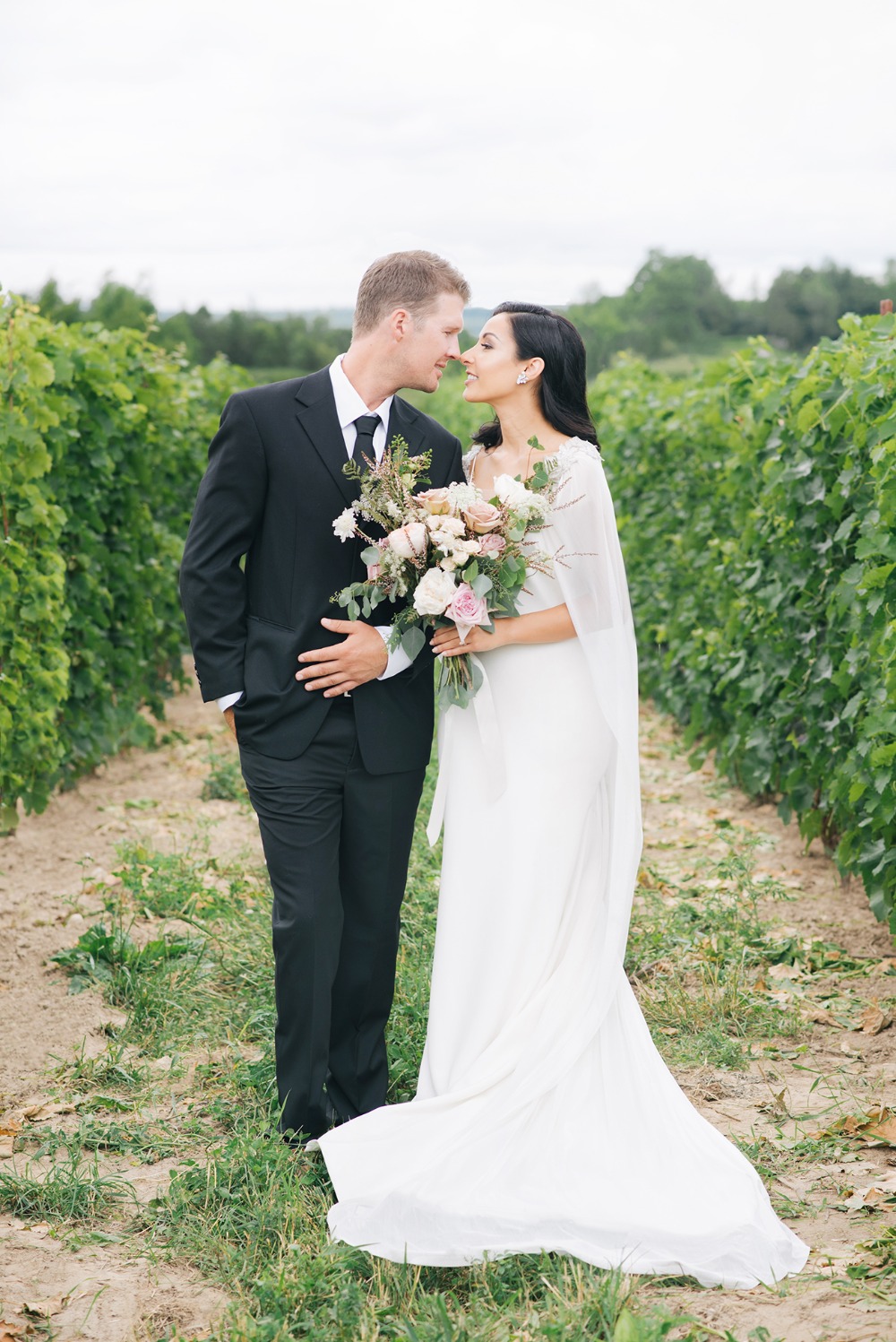 wedding couple at a winery