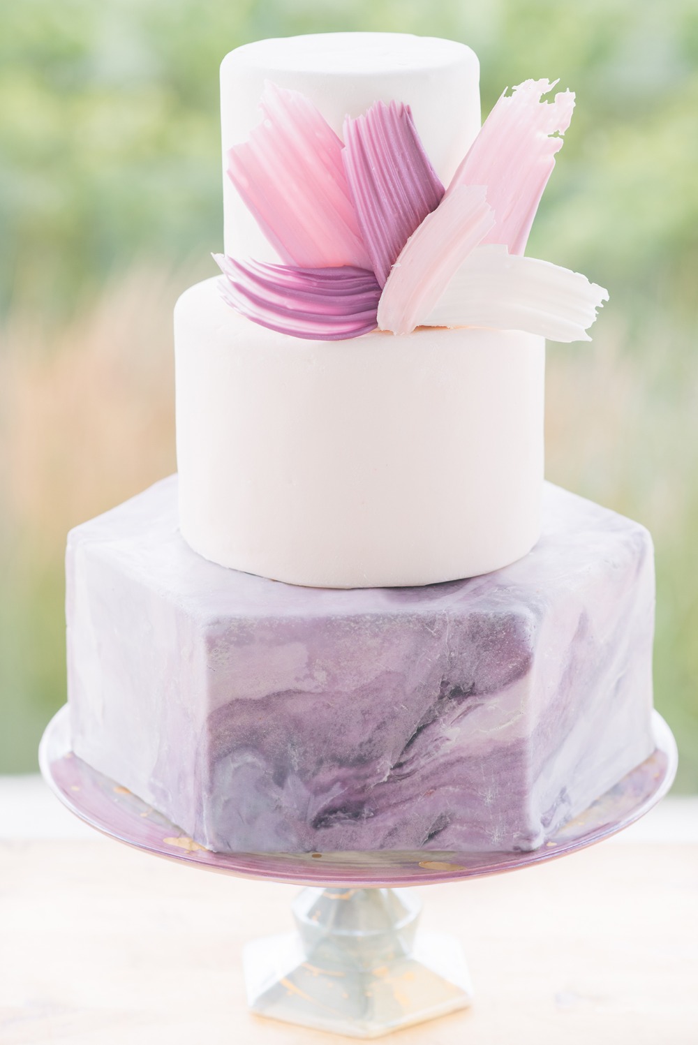 modern purple and pink wedding cake