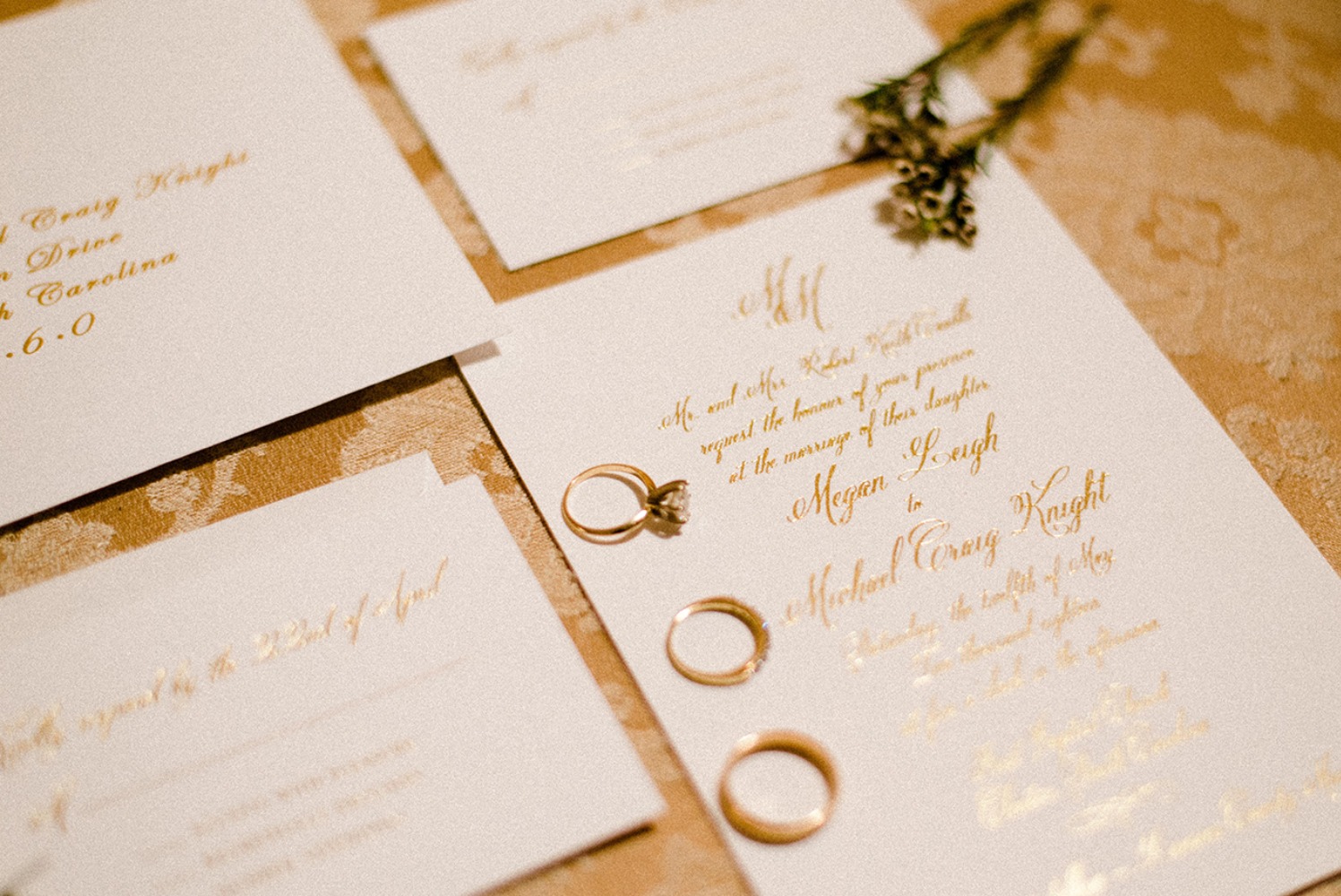 glamorous gold calligraphy wedding invitation
