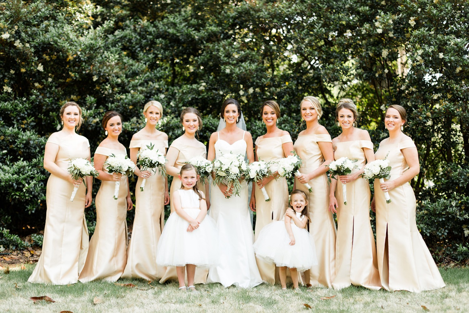bridesmaids in soft gold
