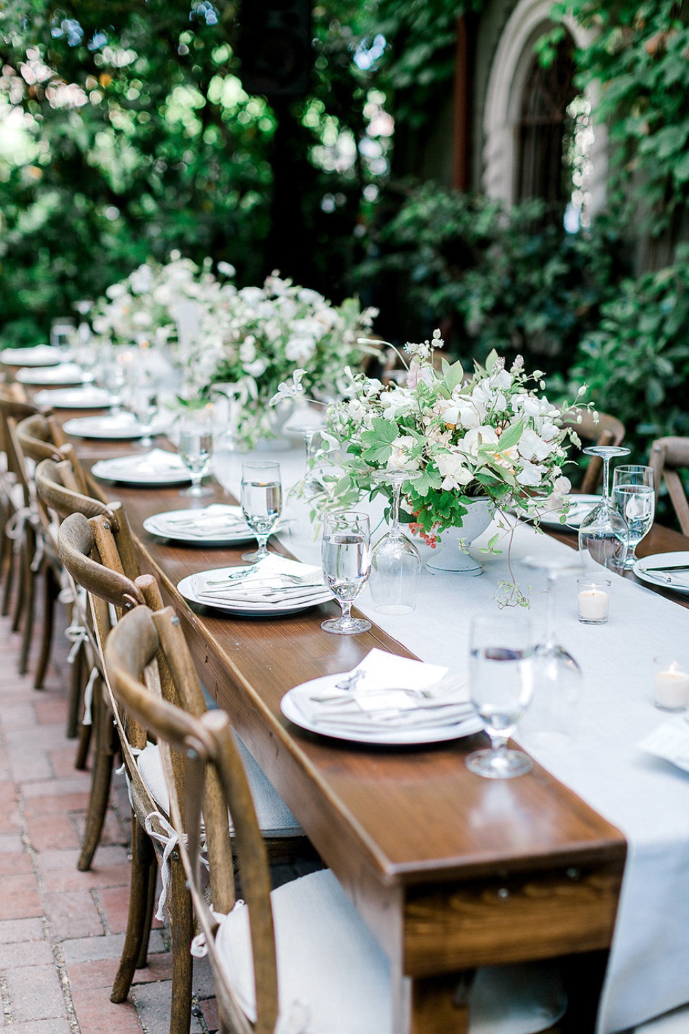 white and grey garden style table idea