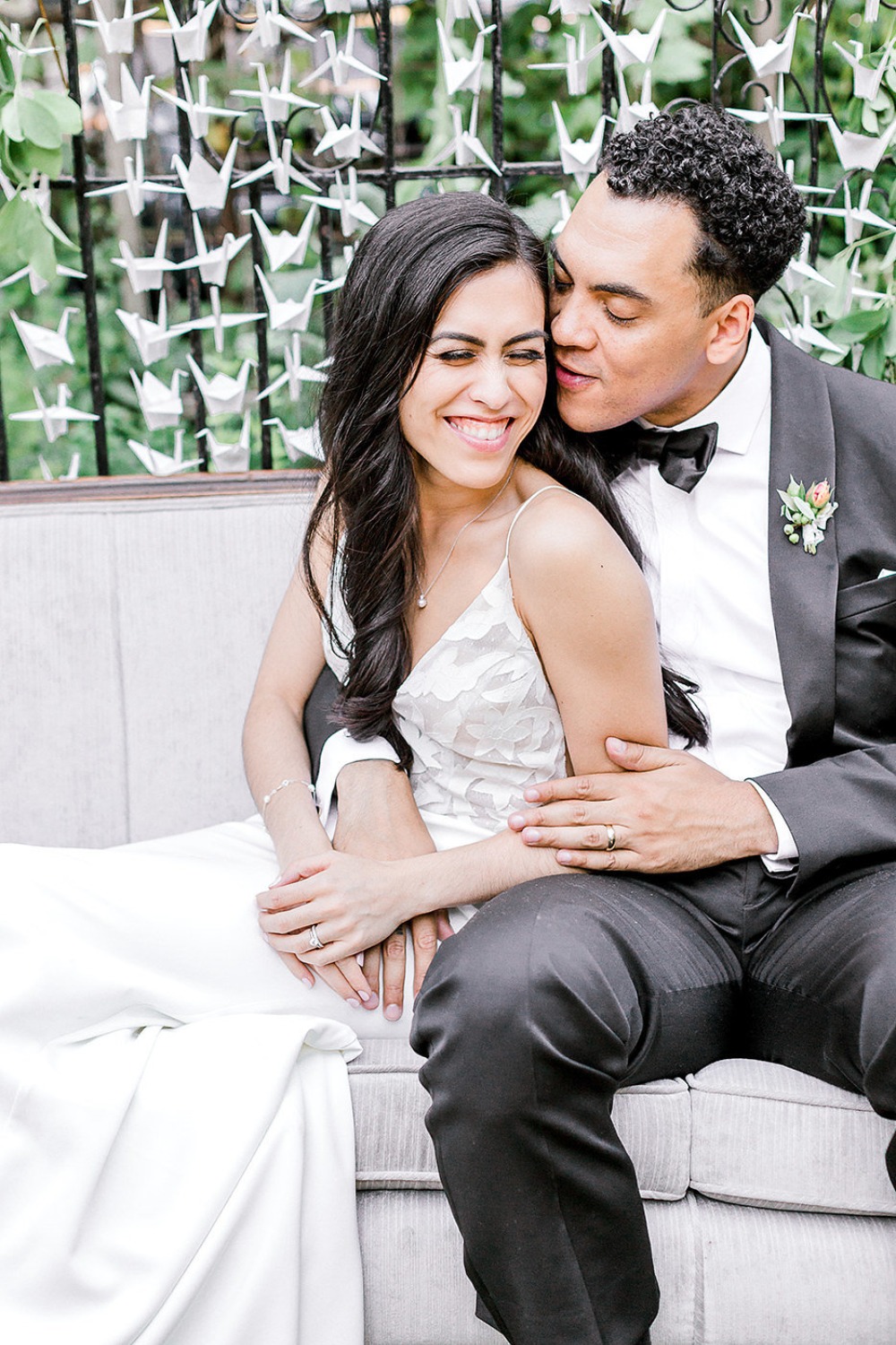 Happy couple sharing a tender moment at their wedding day
