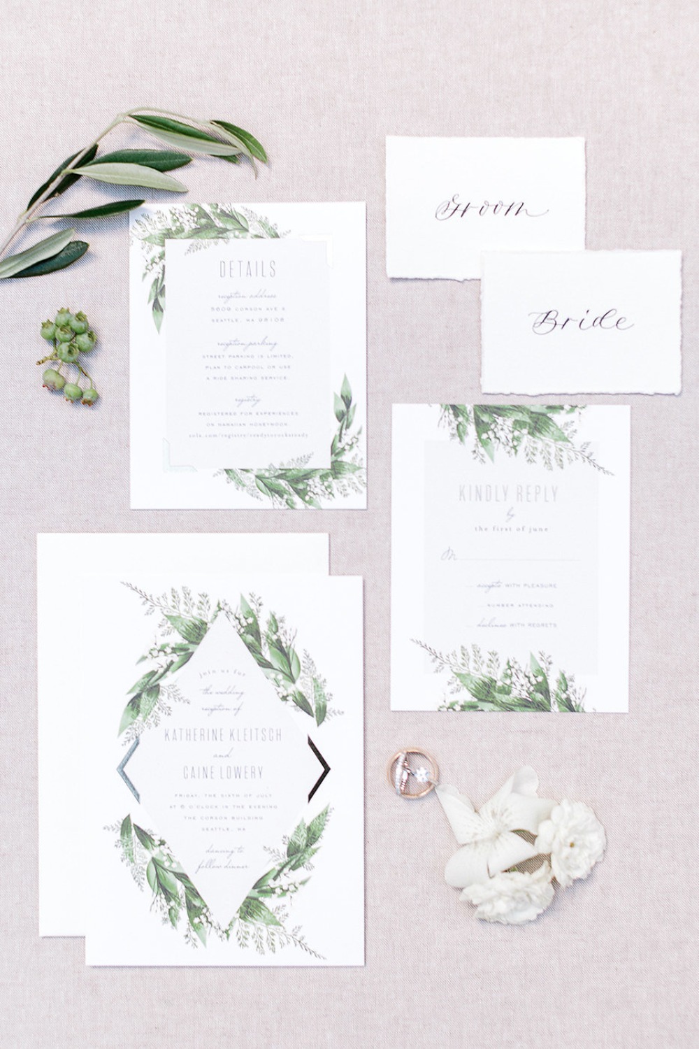 elegant garden themed wedding invitation suite
