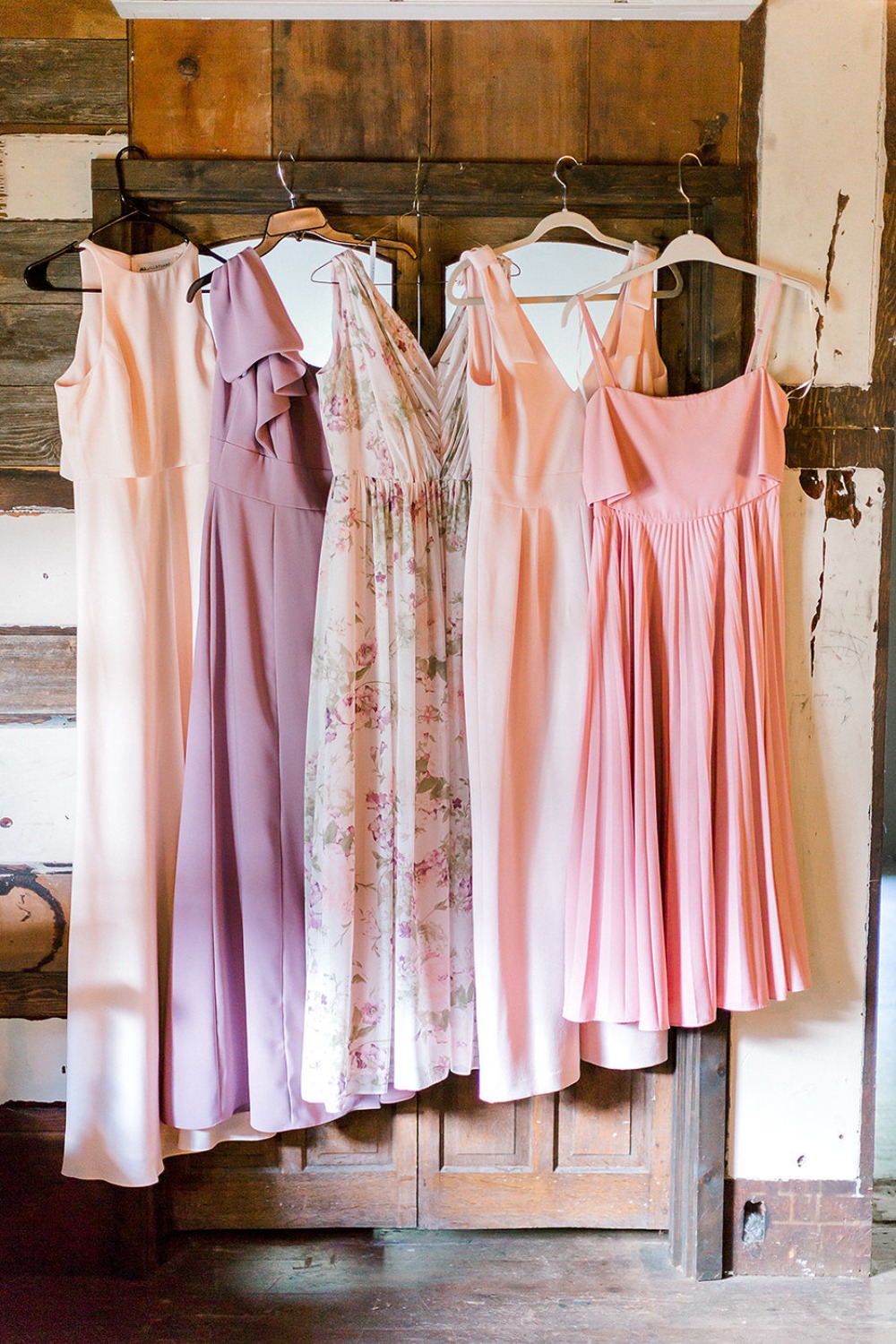 bridesmaids in pinks and soft blush