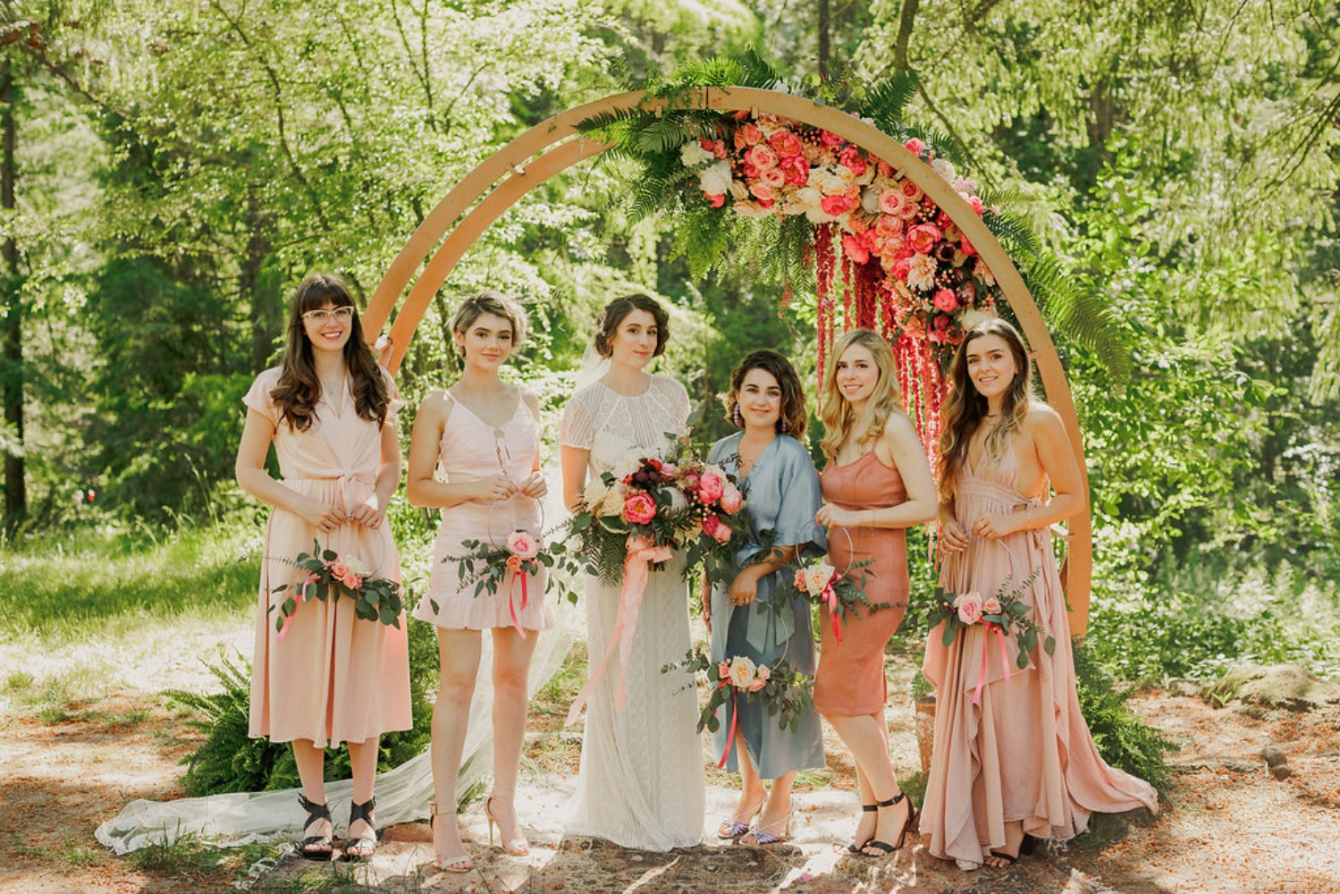 wedding bridesmaids in mismatched dresses