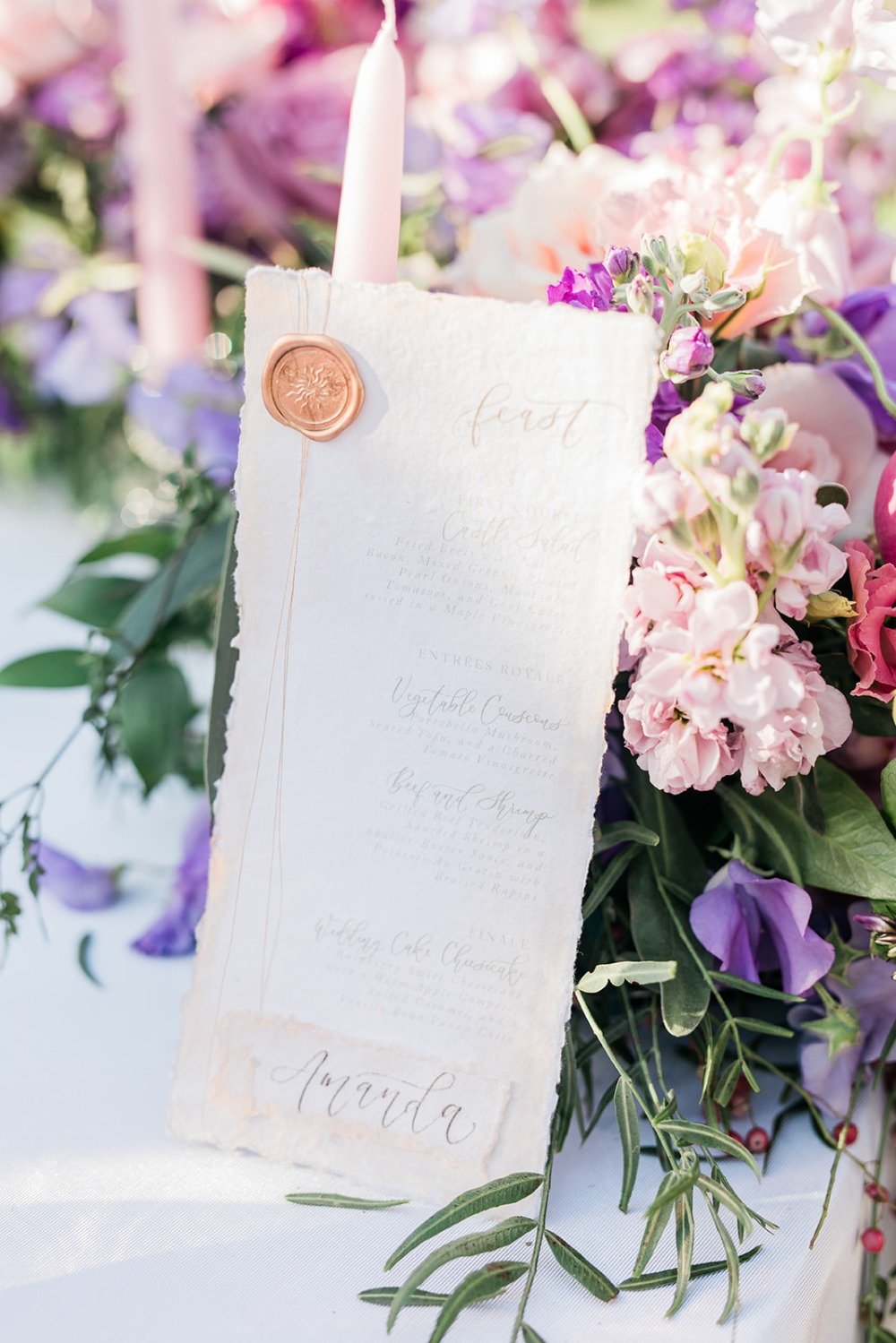 wedding menu with romantic calligraphy