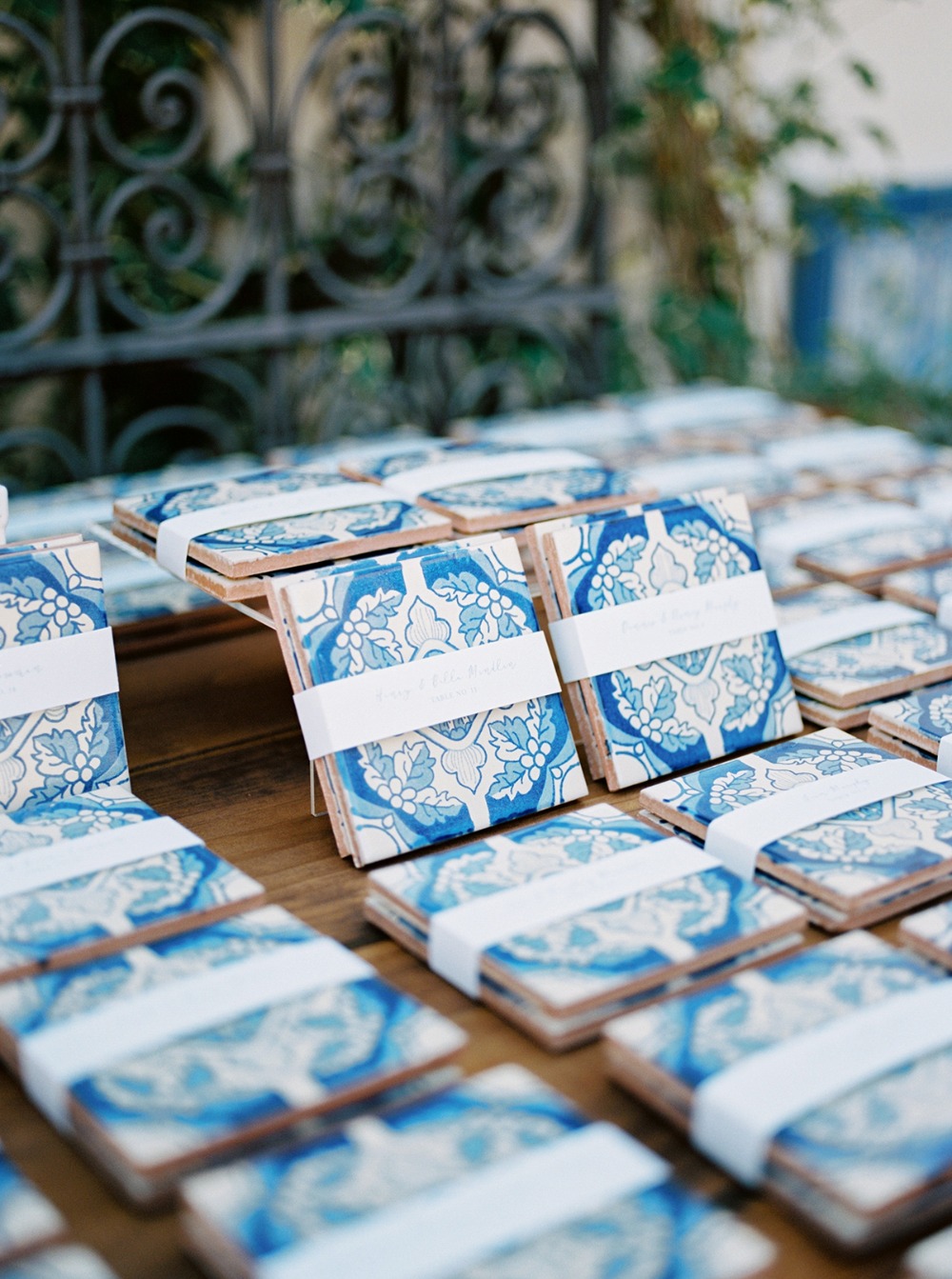 Stacks of beautifully patterned blue and white ceramic coasters