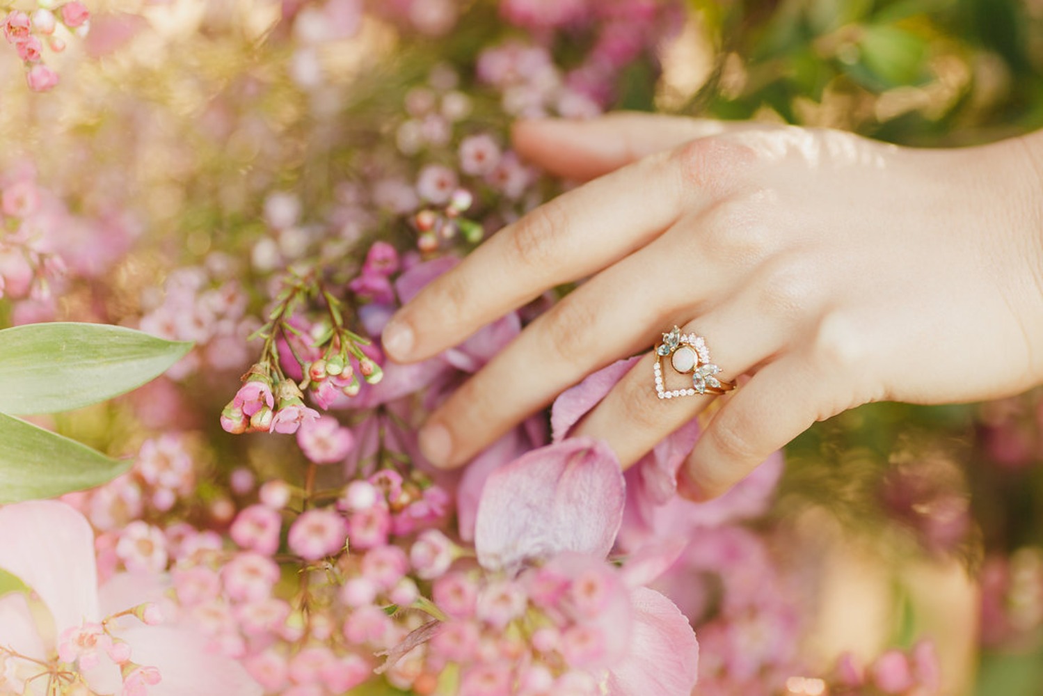 Floral Fairytale Shoot at Heavenly Oaks Flower Farm Bride with Ring