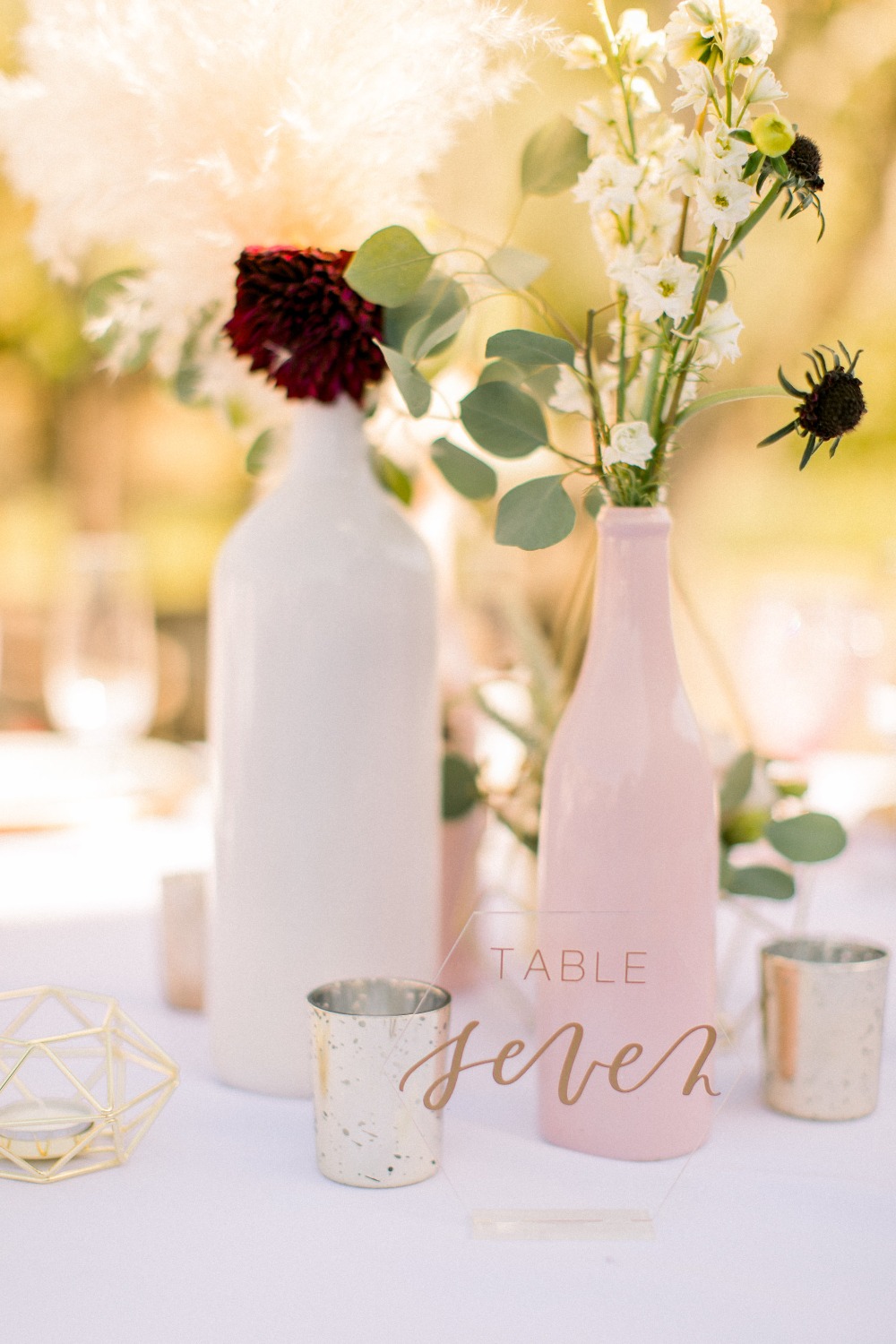 wedding centerpiece bud vase and table number