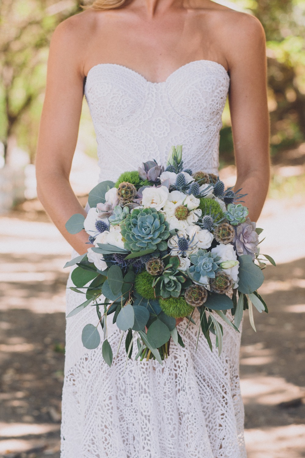 white and greenery and succulent bouquet