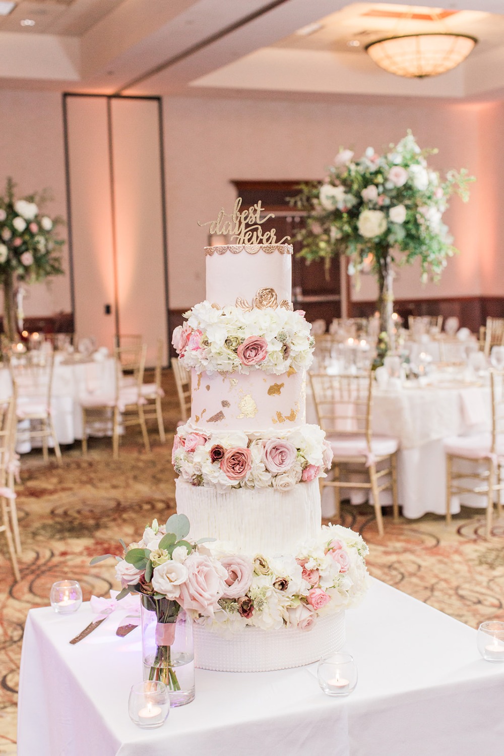 floral accented wedding cake