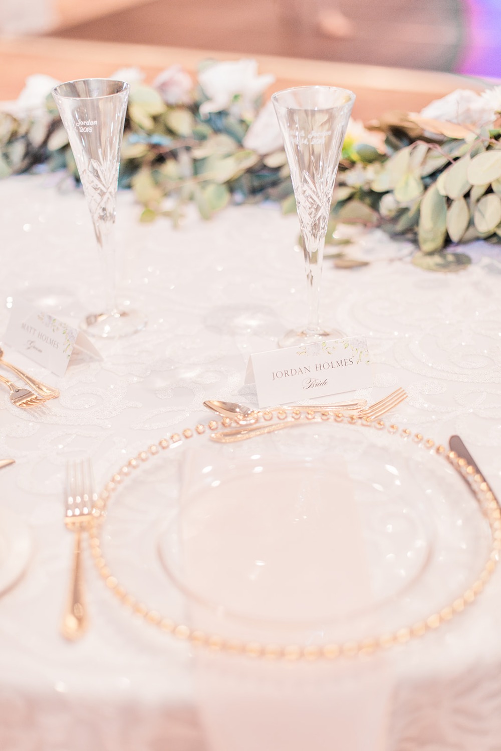 white and gold glam table setting