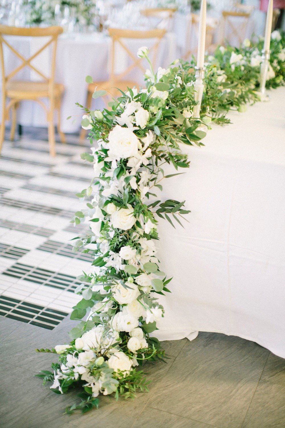 white and greenery wedding garland