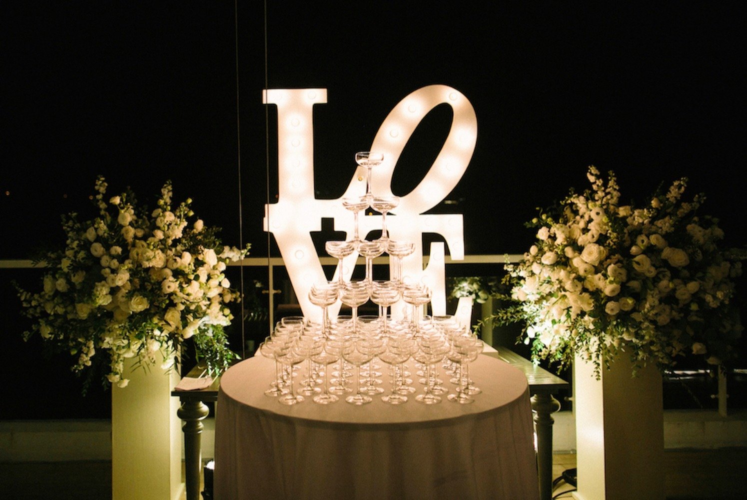 glowing love champagne tower table