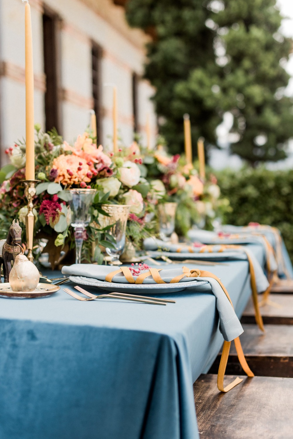 yellow and blue table decor