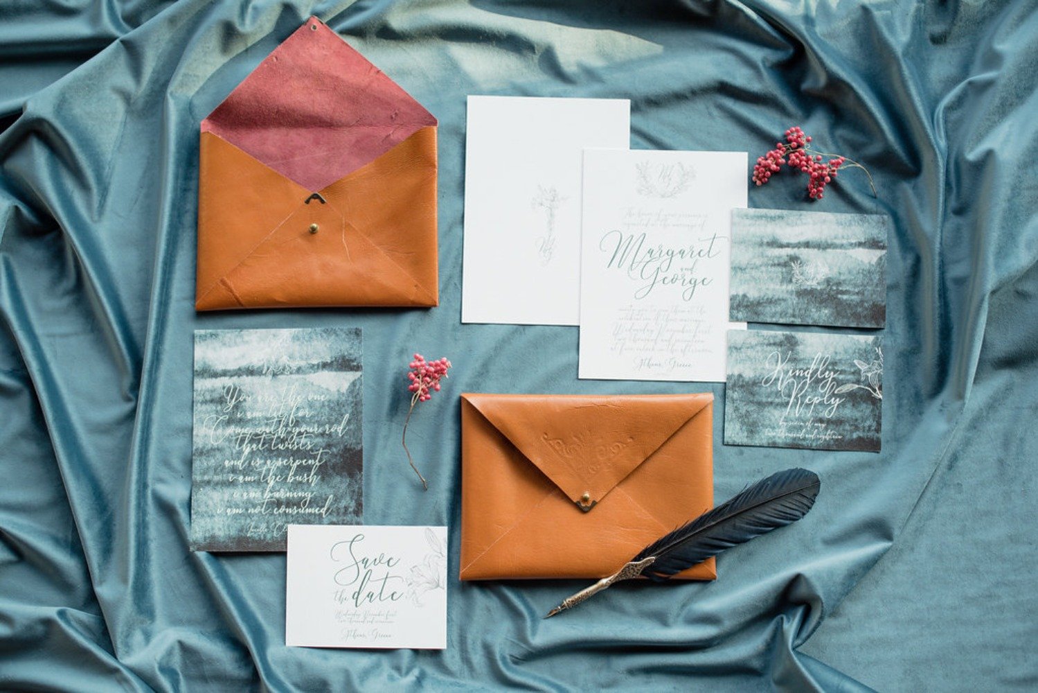 wedding invitation stationery with a historic watercolor vibe