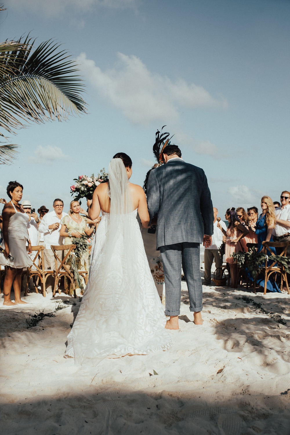bride and groom at their beach wedding ceremony