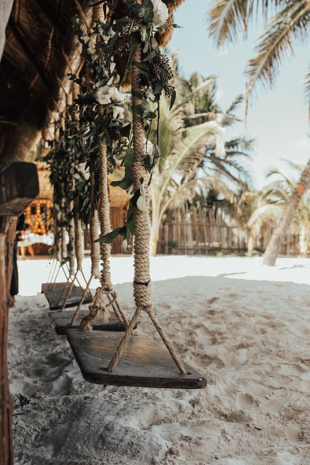 beach bar with swings