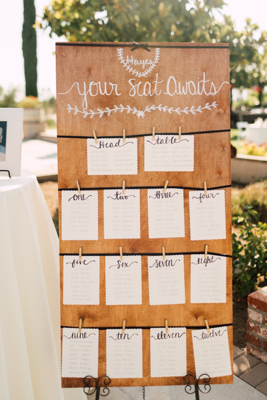Wedding seating chart: Hayes wedding, tables one through twelve
